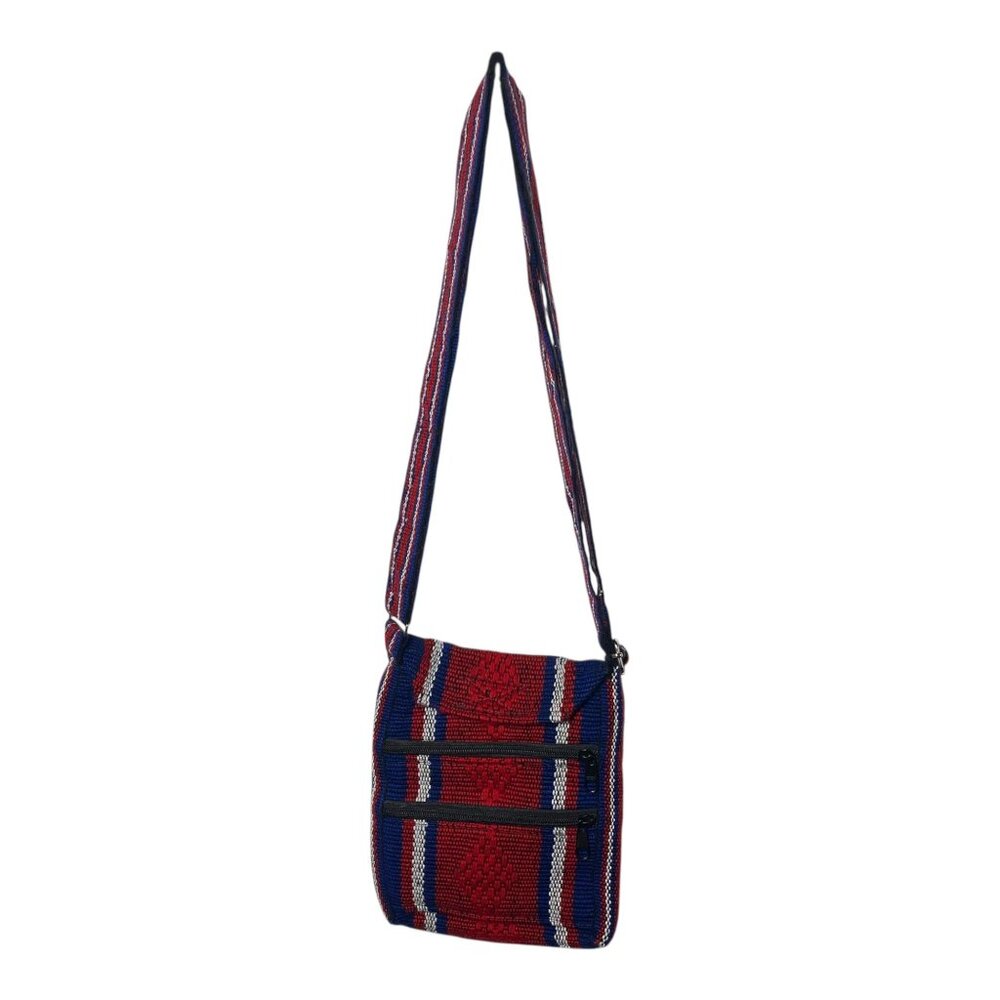Boho Crossbody Bag – Red, White & Blue Woven Tribal Stripe, 4th of July Festival